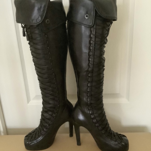 Tabitha Simmons Codi Over the Knee Black Lace Up Combat Boots Size 38.5 New! - Picture 5 of 16